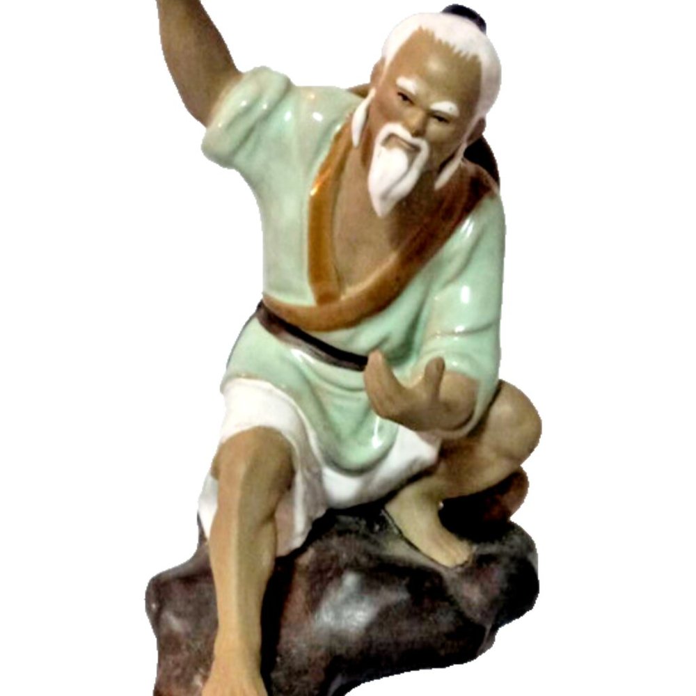 Figureine Japanese Mud Man Fisherman Asian Art Vintage Figurine home decor